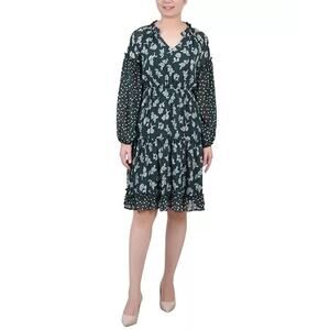 NY Collection Botanical Garden Floral Dot Green Chiffon Mini Dress Petite XL NWT